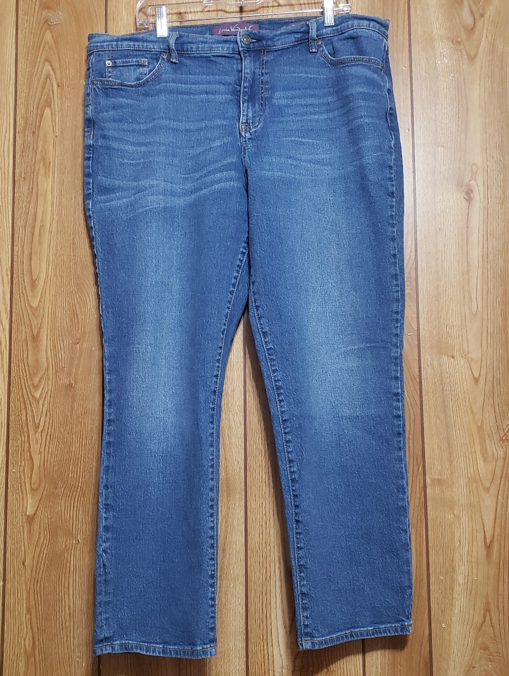 Womens Jeans 16 Boyfriend Stretch Curvy Blue Straight Leg High Waist Comfy
